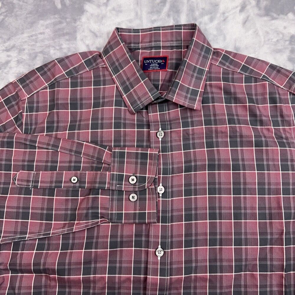 UnTuckit Shirt Men’s Size M Gray Purple Lerman WF Wrinkle Free Plaid Long Sleeve
